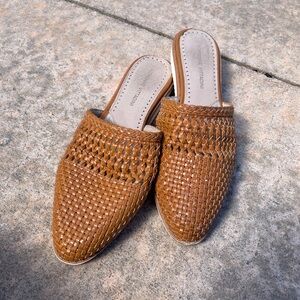 Brown Woven Leather Mules